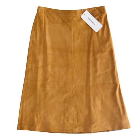 nwt auth DOLCE&GABBANA fawn sueded leather SKIRT